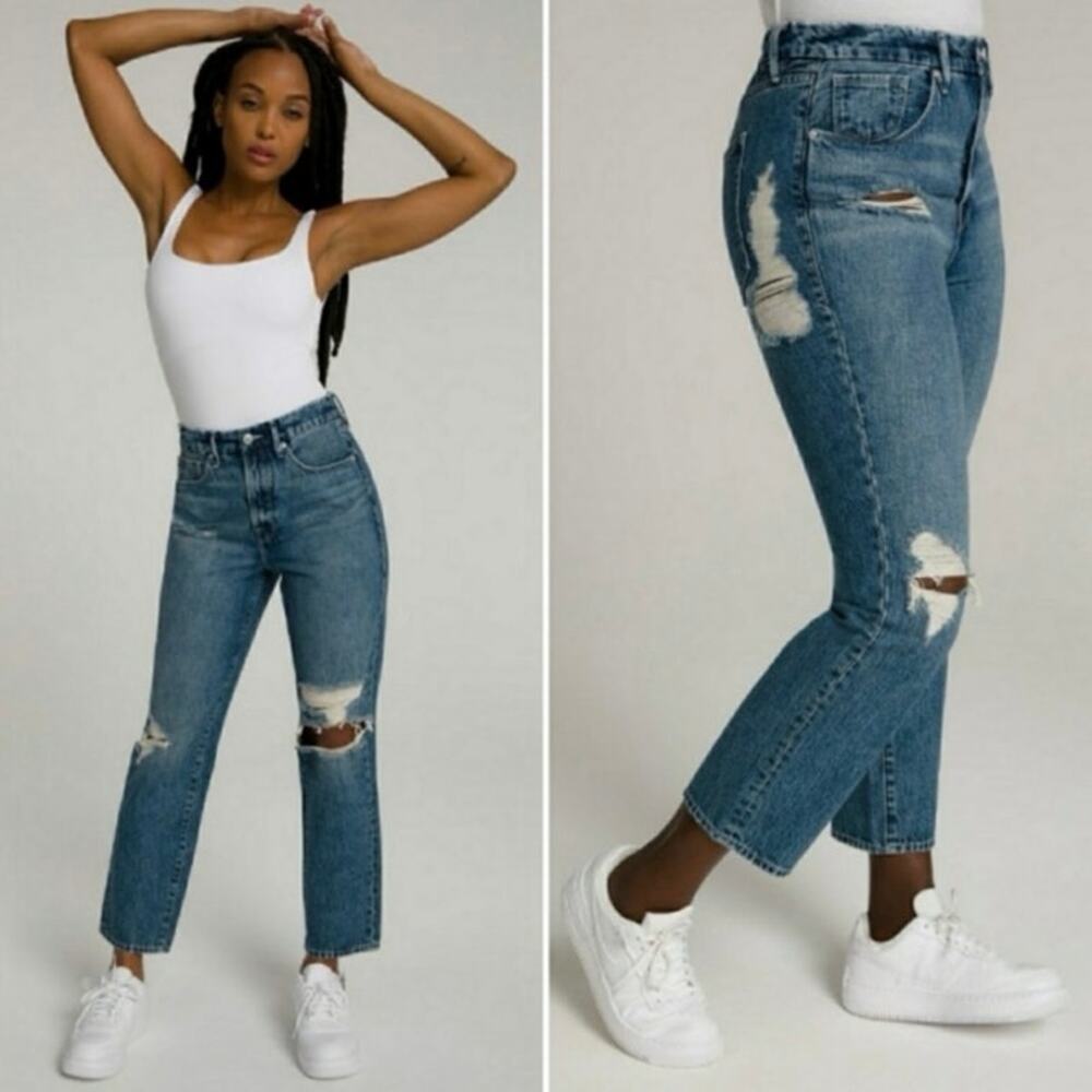 Good American Good Vintage Jeans Womens 4/27 Blue NWT Distressed High Rise Rigid